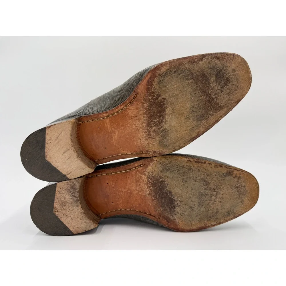 Mauri Mens Grey Lizard Skin Loafers Size 7.5 Exotic Leather Made in Italy 1448